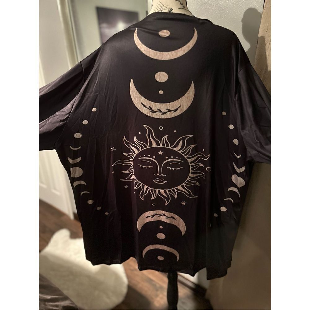 🌚🌛🌞Open front lightweight, casual cardigan, moon, and sun print, several size - Picture 6 of 16